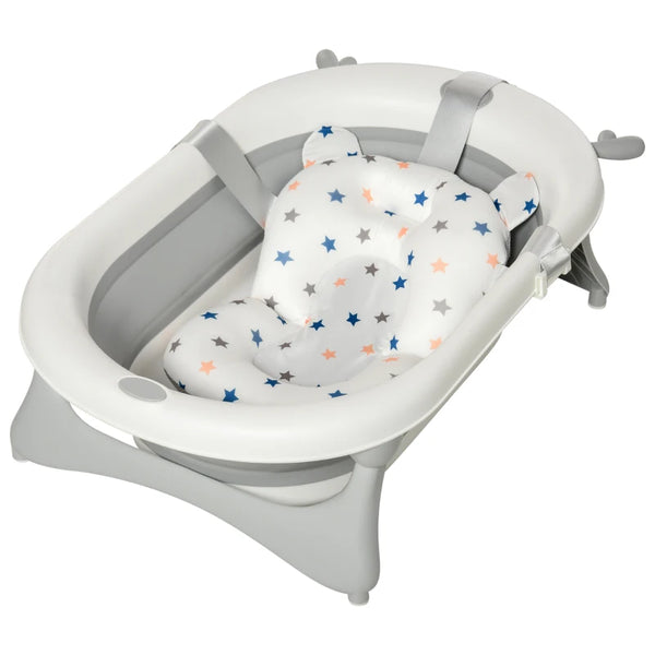 Foldable Baby Bathtub Set - Offwhite, Thermostatic Water Plug, Non-Slip Support, Cushion Pad