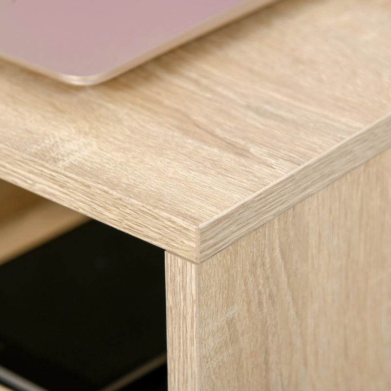 Oak Beige L-Shaped Computer Desk with Storage Shelf