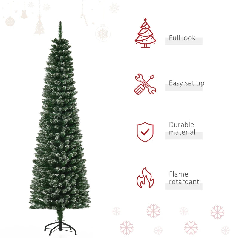 6FT Snow-Dipped Green Christmas Pencil Tree with Foldable Stand