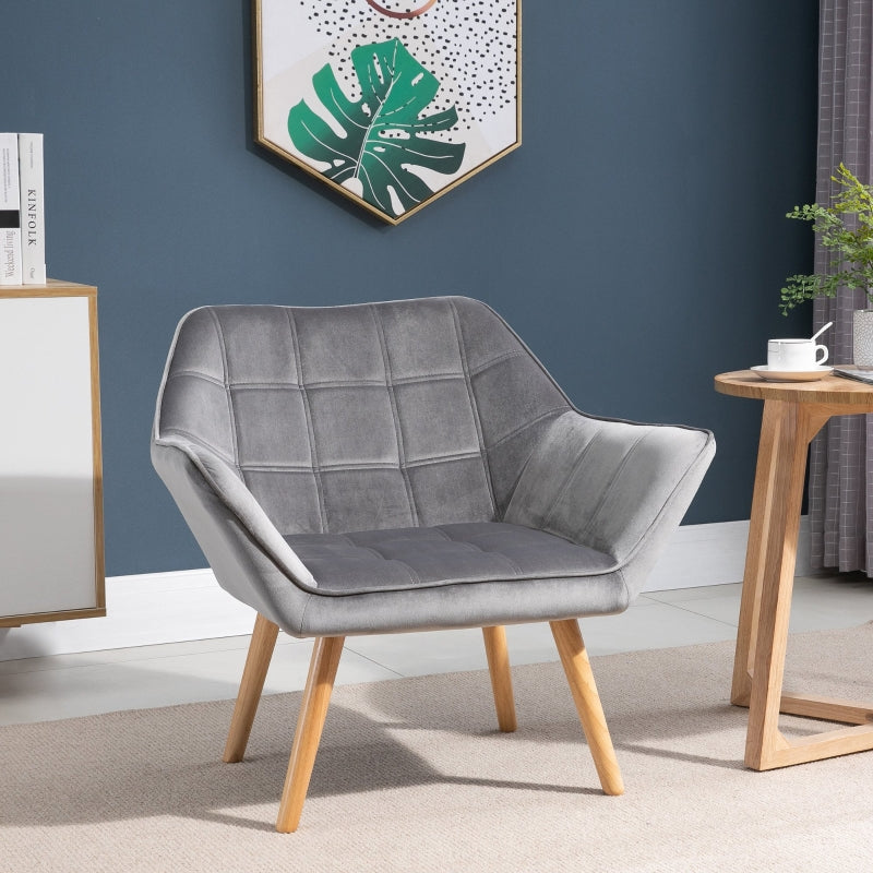 Grey Padded Armchair with Wooden Legs - Stylish Home Seating