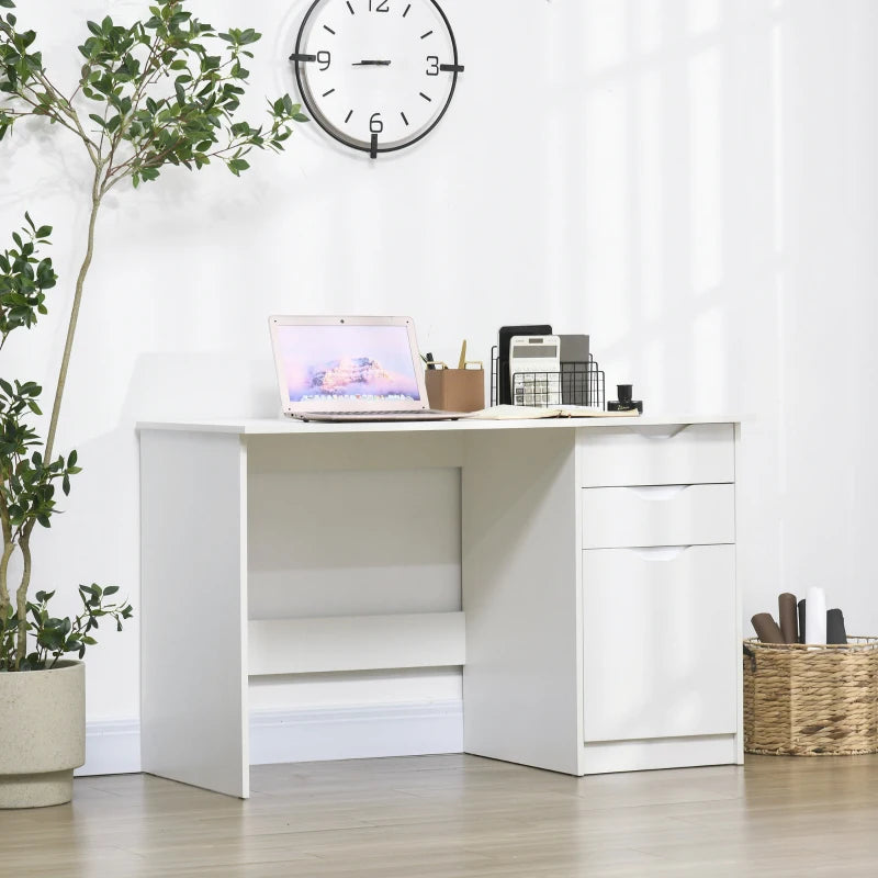 White High Gloss Computer Desk with Drawers and Storage Cabinet, 120x60cm