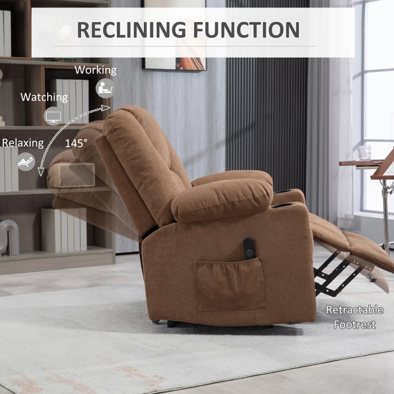 Brown Fabric Upholstered Elderly Lift Chair with Remote Control
