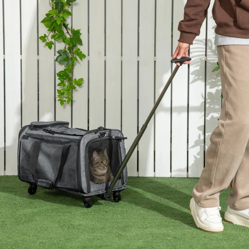 Grey Pet Carrier on Wheels for Cats & Small Dogs