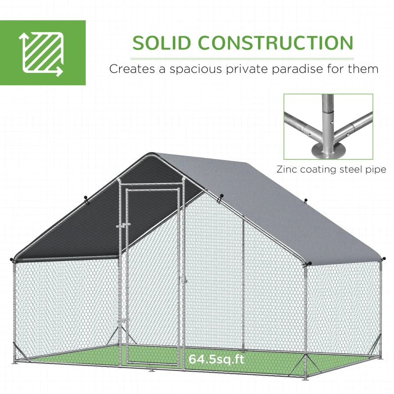 Galvanised Chicken Run with Water-Resistant Cover, 3x2x2m