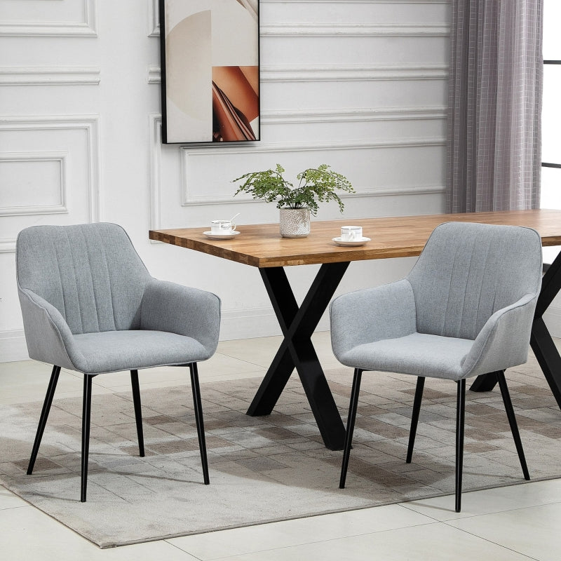 Light Grey Upholstered Dining Chairs with Metal Legs, Set of 2