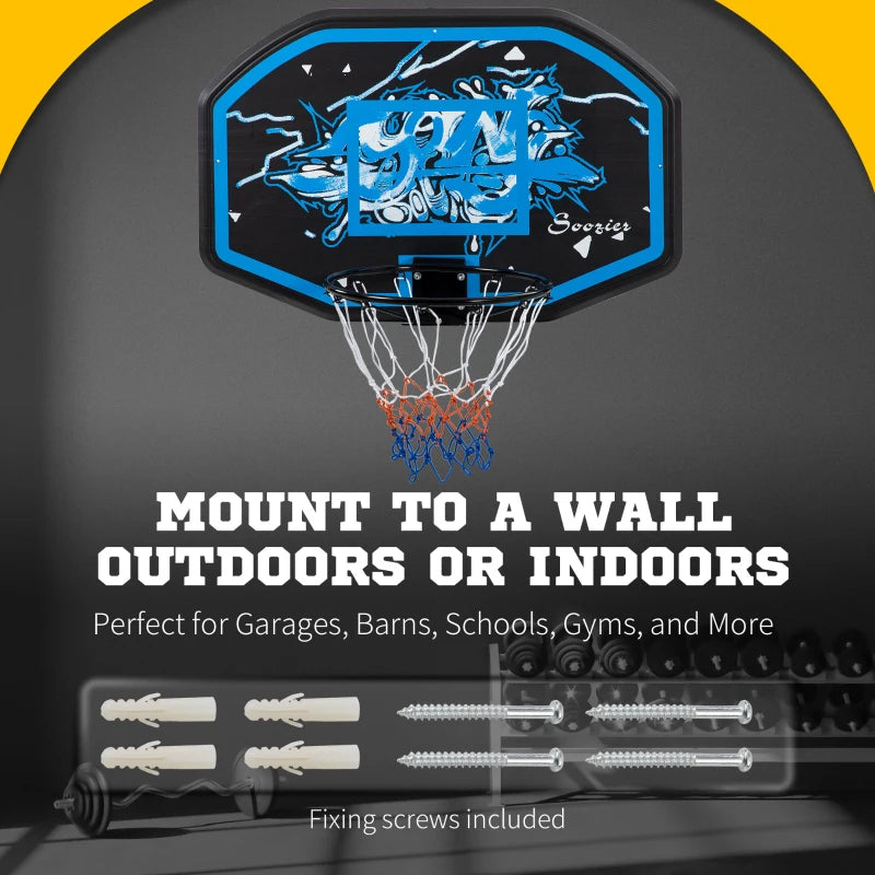 Blue & White Wall Mounted Mini Basketball Hoop Set for Teens & Adults