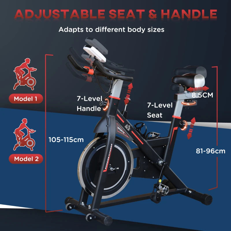 Black Indoor Cycling Exercise Bike with LCD Display and Heart Rate Sensor