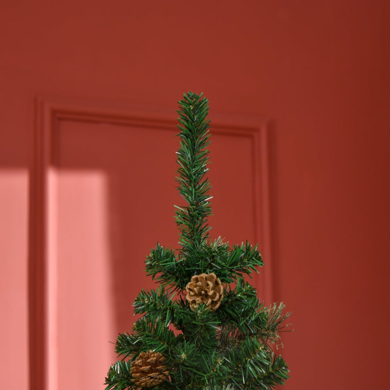 6.5FT Tall Slim Green Christmas Tree with Realistic Branches and Pine Cones