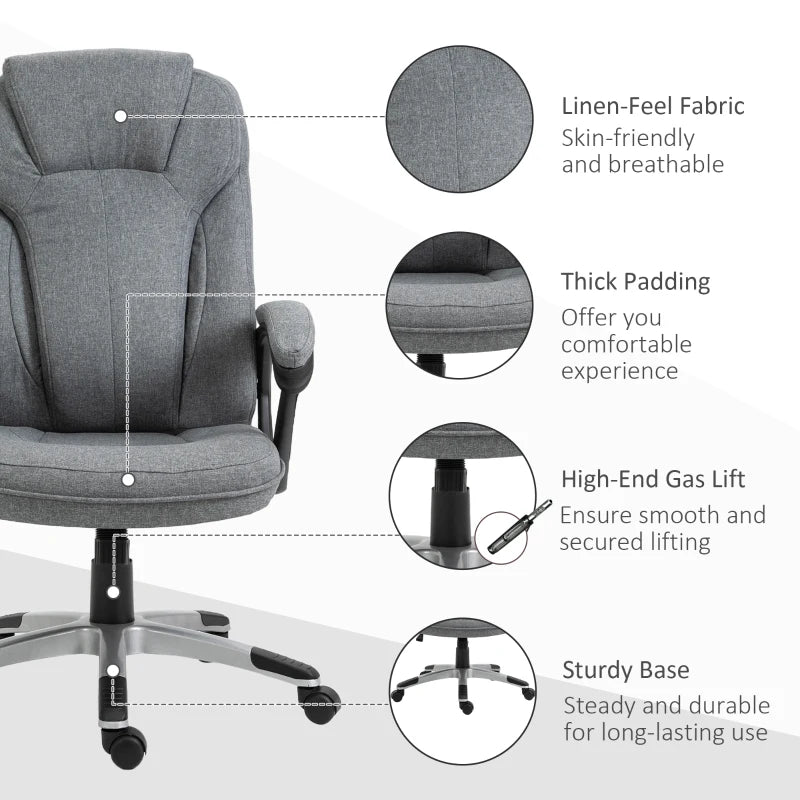 Grey Linen Office Chair with Adjustable Height and Swivel Wheels