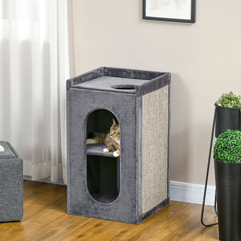 Grey Cat Scratching Barrel with Two Houses for Indoor Cats - 81cm