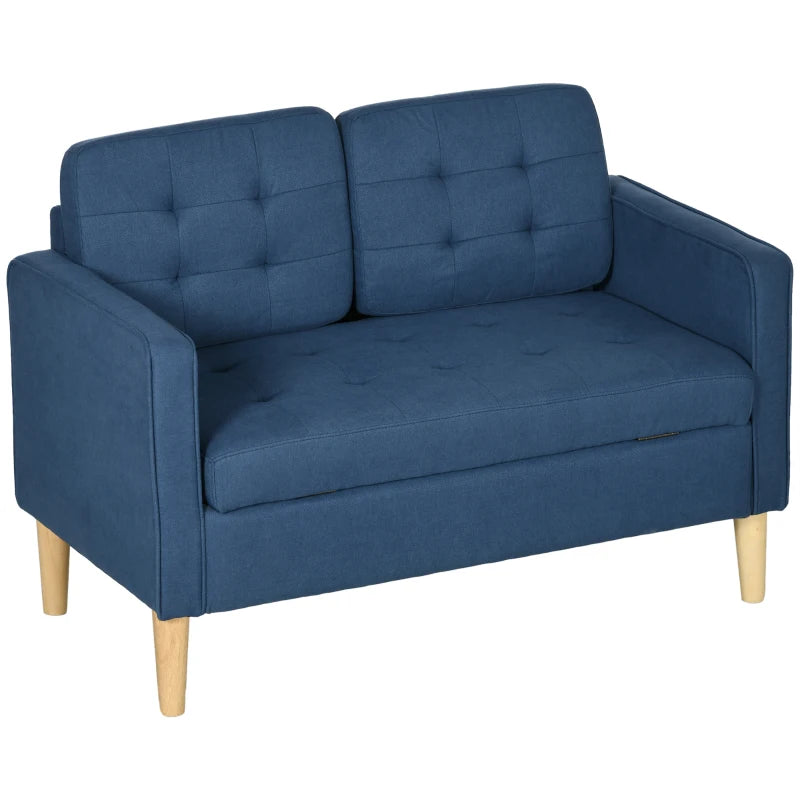 Blue Tufted Loveseat Sofa with Hidden Storage, 2 Seater Compact Couch