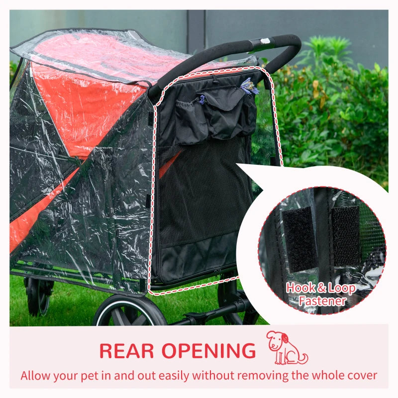 Foldable Red Pet Travel Stroller with Rain Cover for Large & Medium Dogs