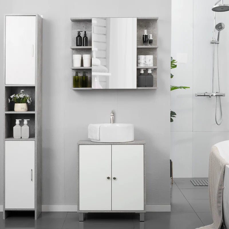 White and Grey Under Sink Bathroom Storage Cabinet