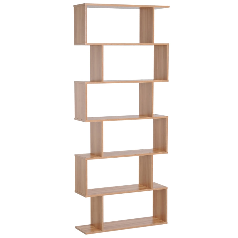 Maple Wood S-Shaped 6-Shelf Room Divider Bookcase