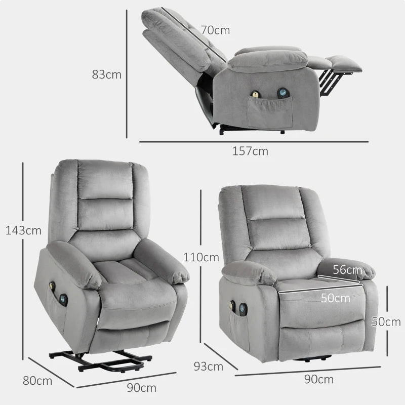 Grey Electric Massage Recliner Chair with Heat and Side Pocket