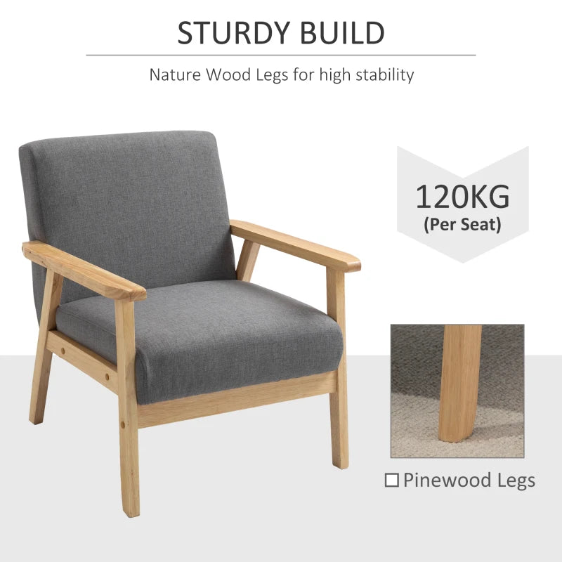 Modern Grey Padded Accent Chair with Wooden Frame