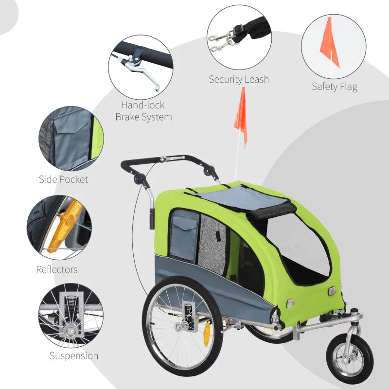 Green Dog Bike Trailer with 360° Rotatable Wheels