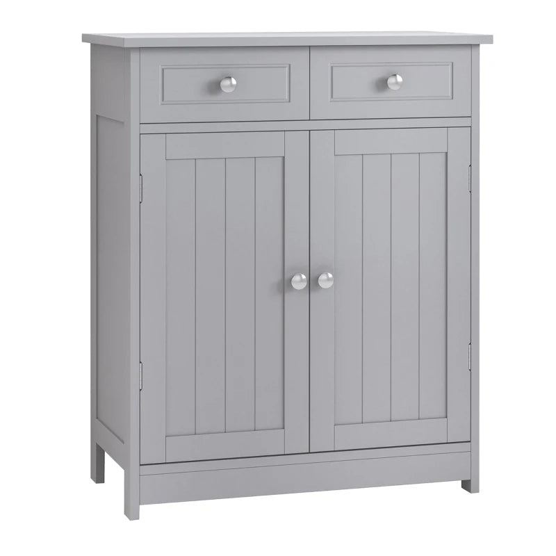 Grey Bathroom Storage Cabinet with Drawers and Adjustable Shelf