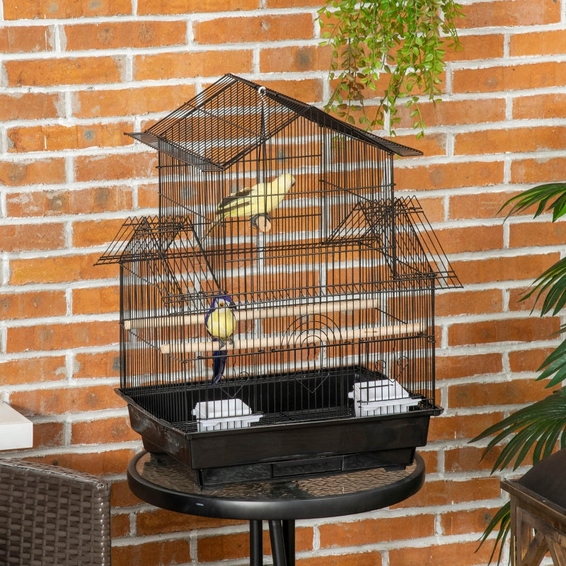 Metal Bird Cage with Swing Perch & Food Tray for Small Birds - Black