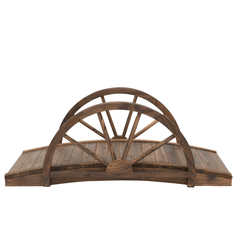 Wooden Garden Bridge Stained Finish Arc - Outdoor Pond Walkway Decor - 100L x 50W x 37Hcm