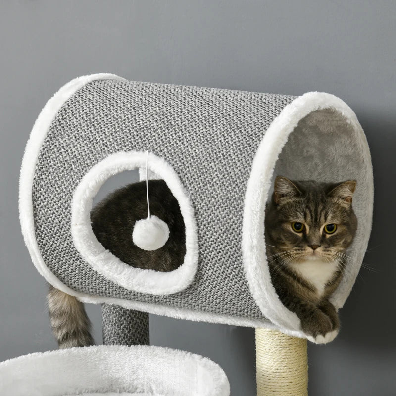 Cat Tree with Scratching Post and Toy Ball - White, 48 x 48 x 73cm