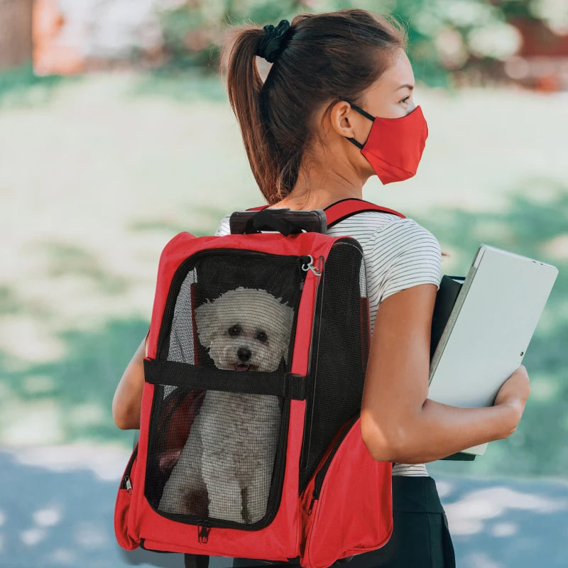 Red Pet Travel Backpack with Trolley and Telescopic Handle