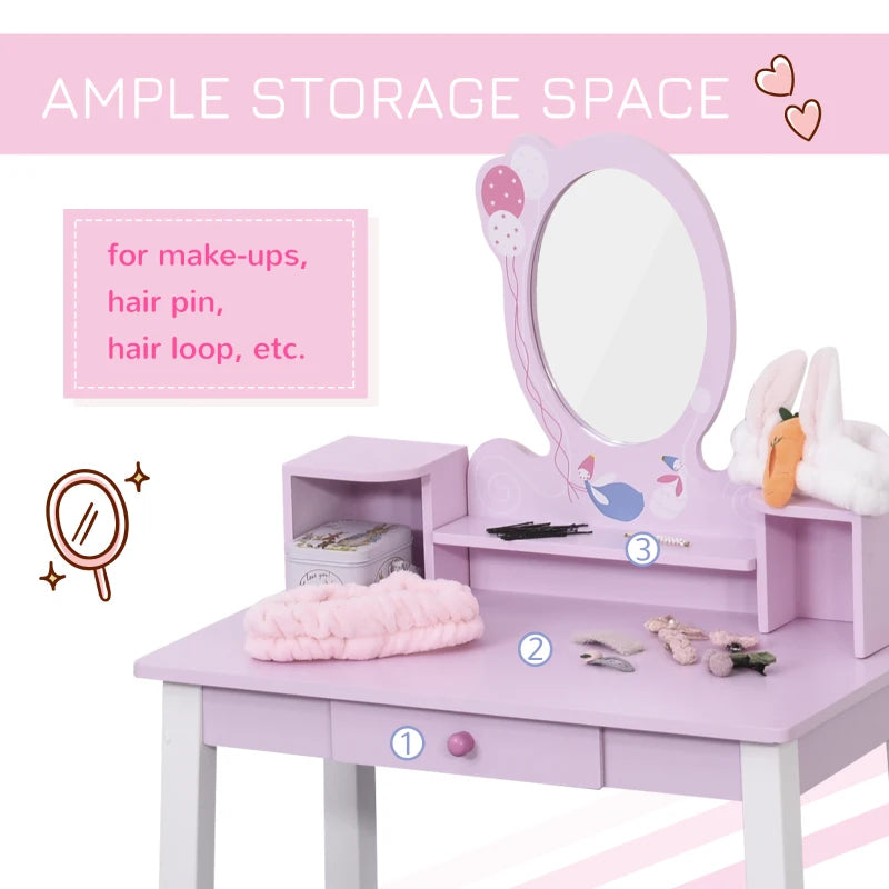 Kids Pink Wooden Dressing Table Set