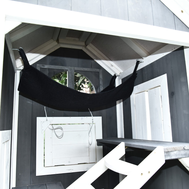 Grey & White Weatherproof Wooden Cat House with 2 Floors