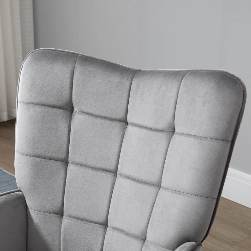 Grey Velvet Tufted Wingback Armchair Set of 2