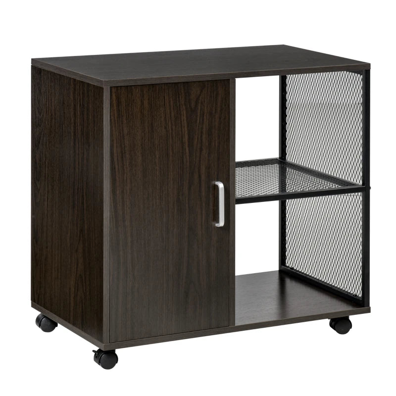 Brown Mobile Printer Stand with Storage Cabinet and Castors