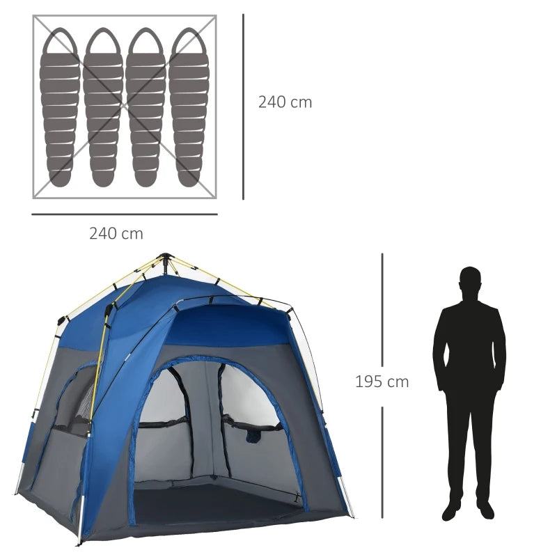 Grey 4-Person Automatic Pop-Up Camping Tent