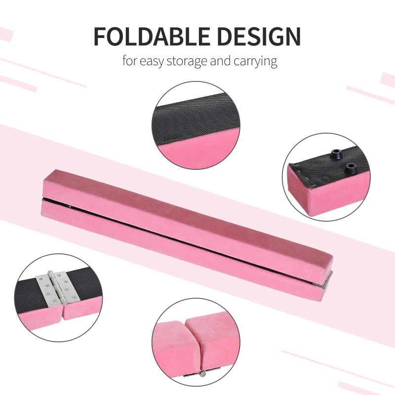 Pink Suede Upholstered Wooden Folding Balance Beam