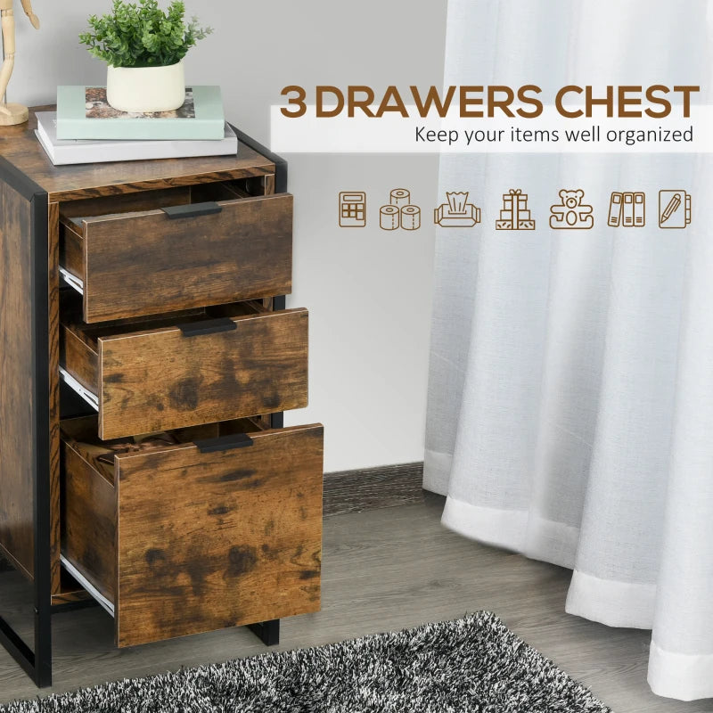 Rustic Brown 3-Drawer Industrial Dresser