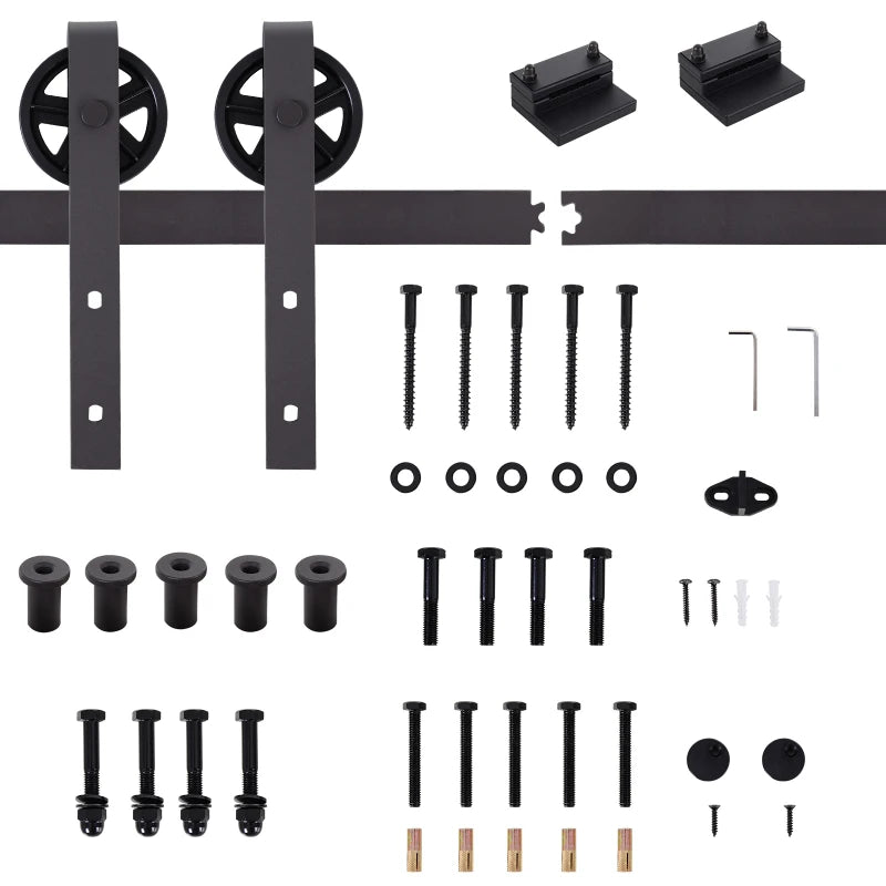 6ft Black Sliding Barn Door Kit for Single Wooden Door