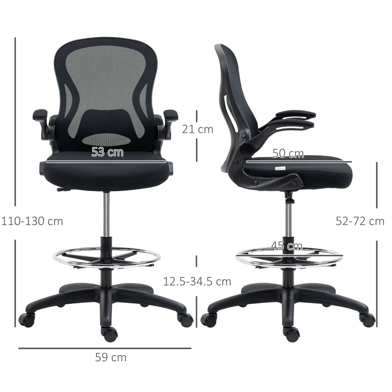 Black Mesh Standing Desk Chair with Adjustable Armrests & Footrest