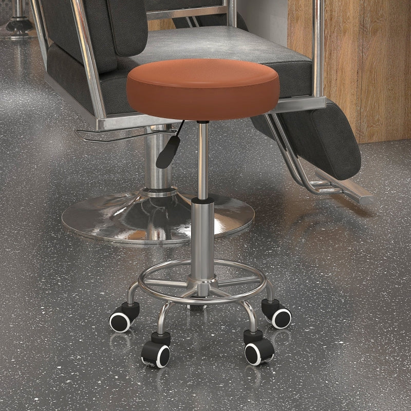 Brown PU Leather Rolling Salon Stool with Adjustable Height and Wheels