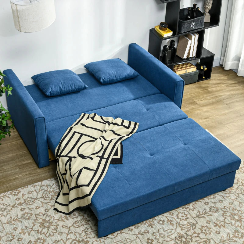 Deep Blue 2 Seater Convertible Sofa Bed with Storage