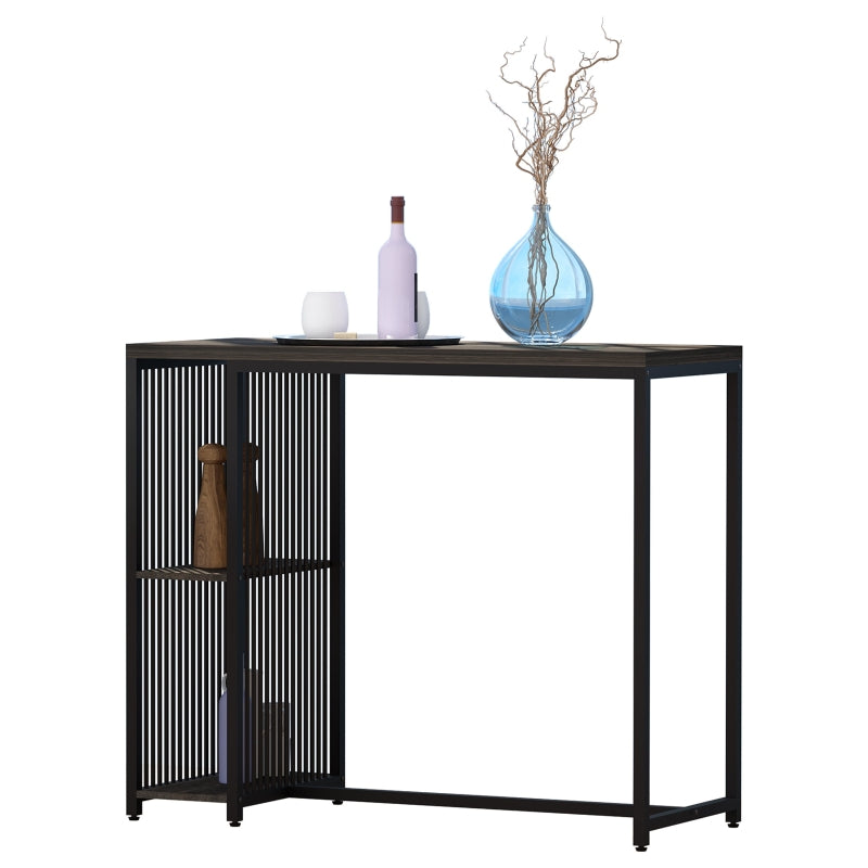 Industrial Bar Table with 2-Tier Storage Shelf - Black