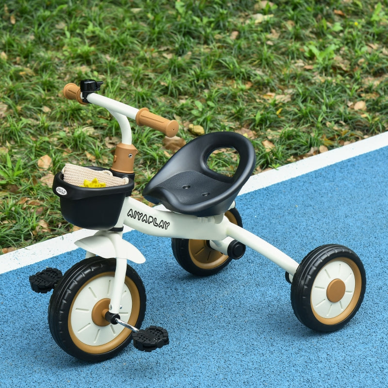 White Kids Trike with Adjustable Seat, Basket & Bell - Ages 2-5