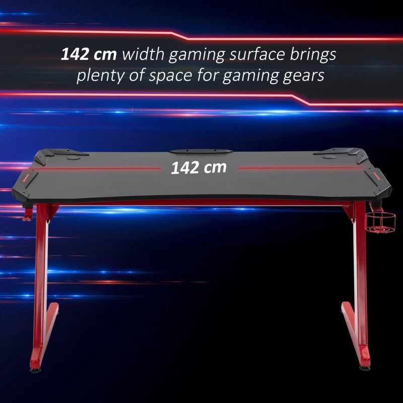 Carbon Fibre Gaming Desk with Storage, Black/Red