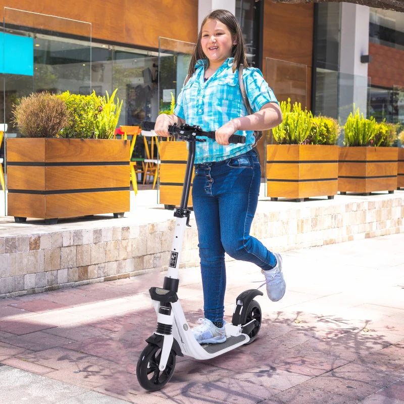 White Folding Urban Scooter with Rear Brake & Shock Absorption System