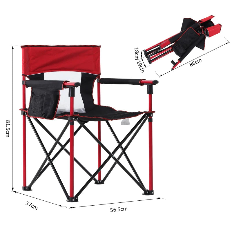 Red Folding Camping Chair with Cup Holder and Phone Pocket