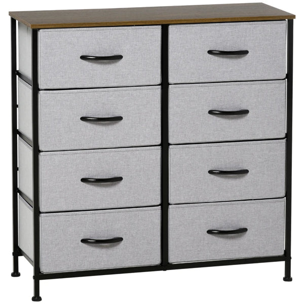 Grey Fabric 8-Drawer Industrial Dresser with Steel Frame and Wooden Top