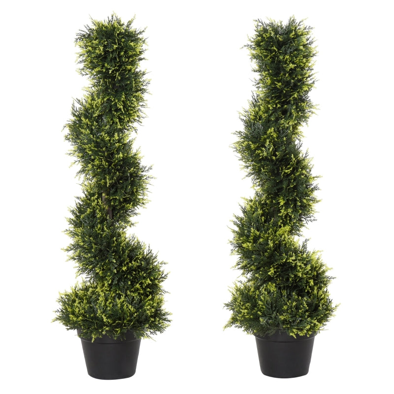 Set of 2 Green Artificial Spiral Topiary Trees - Indoor/Outdoor Decor