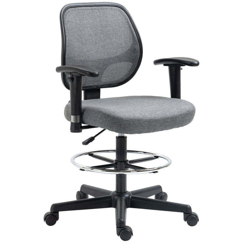 Grey Ergonomic Drafting Office Chair with Adjustable Height and Foot Ring