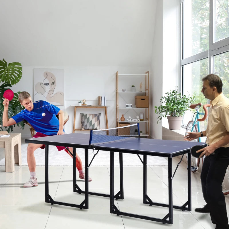 6ft Blue Folding Ping Pong Table with Net - Indoor/Outdoor Multi-Use