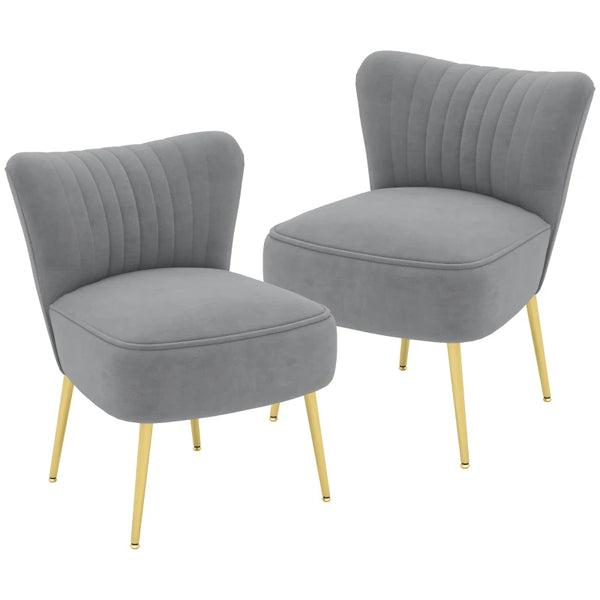 Grey Upholstered Wingback Chairs with Gold Steel Legs - Set of 2