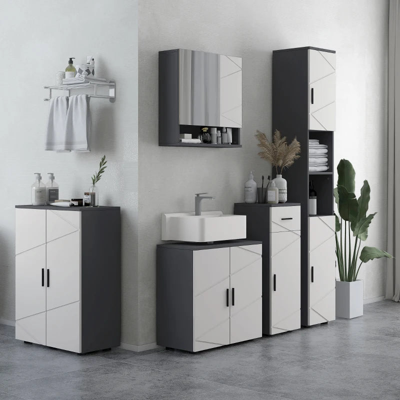 Light Grey Under Sink Bathroom Cabinet with Double Doors and Shelf