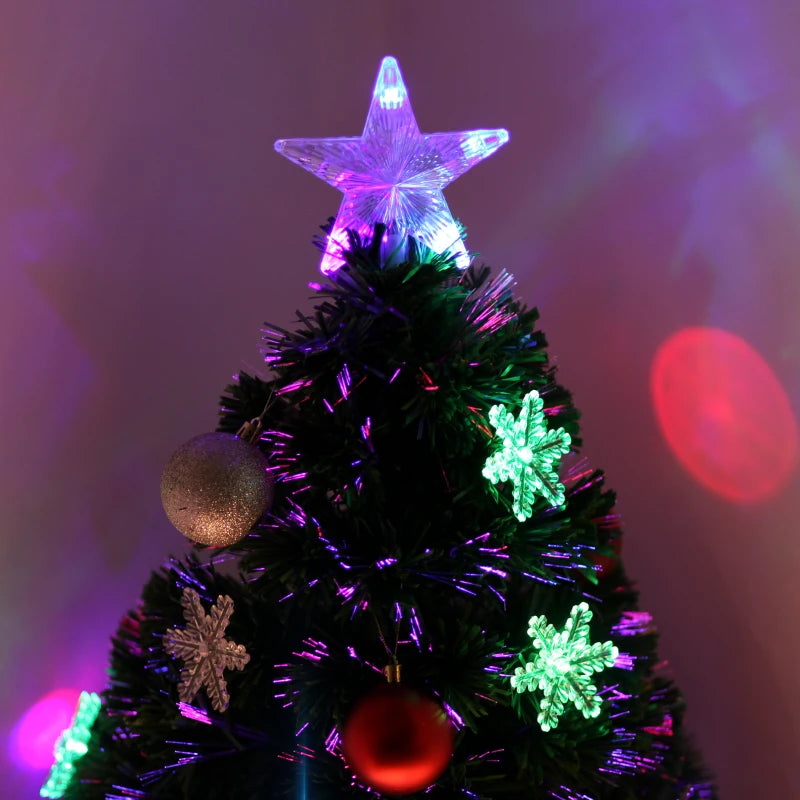 Green Fibre Optic Christmas Tree with Colourful LED Lights and Snowflake Ornaments