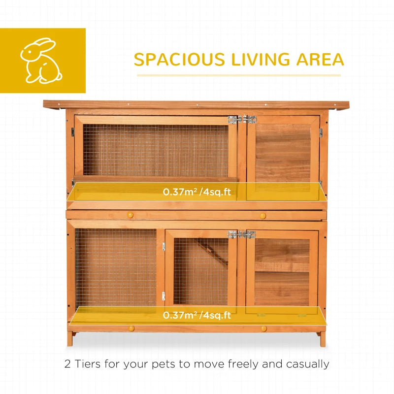 Wooden Outdoor Rabbit Hutch with Run, Double Decker - Brown 122 x 48 x 100 cm